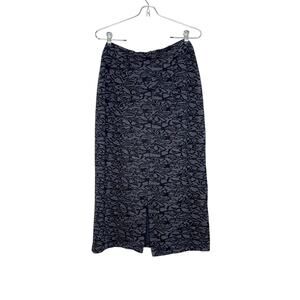 Cut Loose Size M Gray & Black Floral Print Knit Fall Midi Straight Pencil Skirt